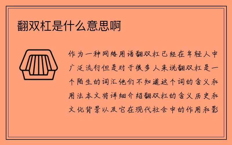 翻双杠是什么意思啊